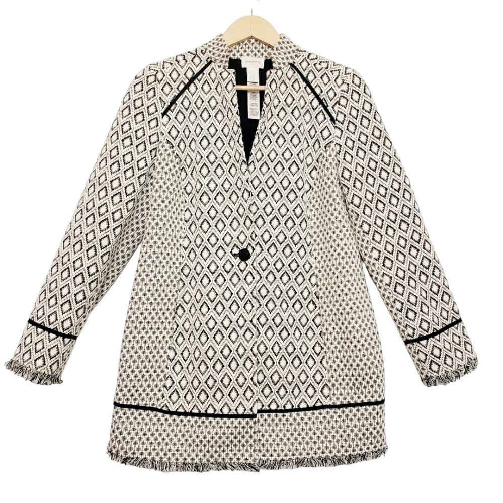 Chico's Textured Blazer Cream Black Gold Size S Small